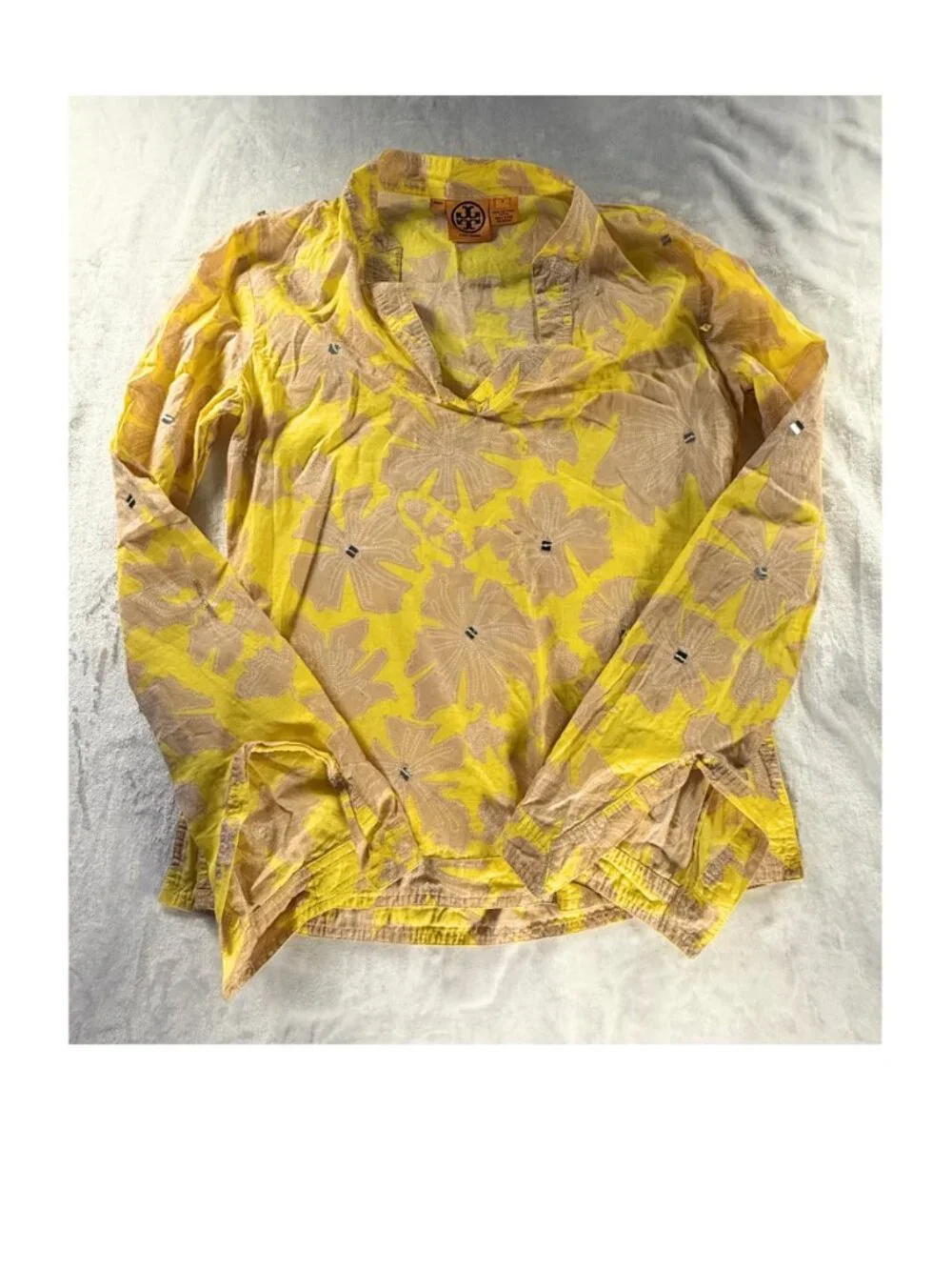 Tory Burch Yellow Floral Cotton Resort Blouse Small